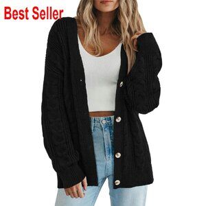 Chunky Cable Knit Cardigan Oversized Open Front Winter Sweater Cozy